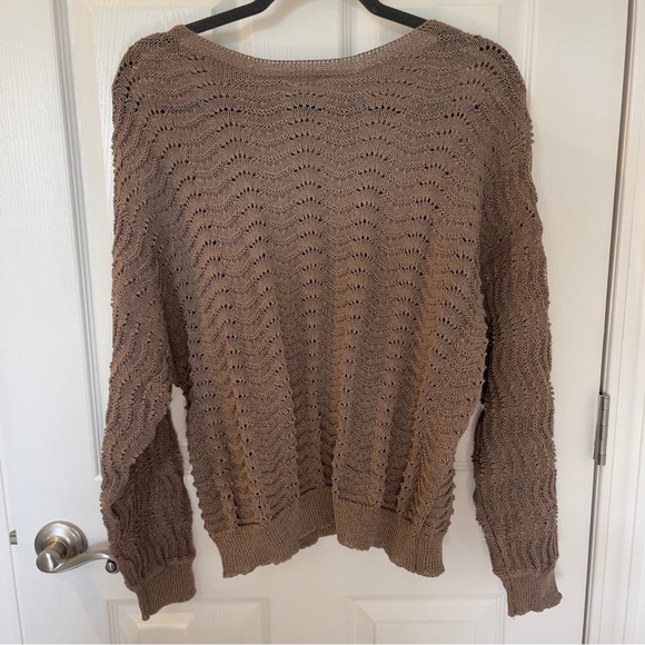 Staccato Sweaters - Staccato Brown Taupe Knit Sweater cutout textured neutral lightweight layering